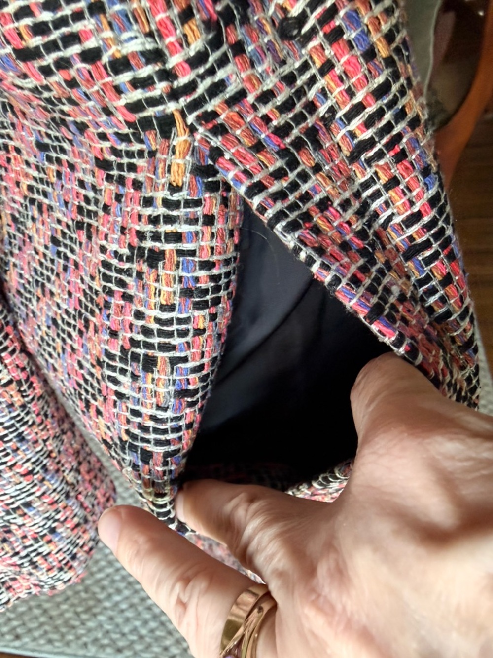 Vintage Doncaster 100% Silk Tweed Multicolor Longline Blazer Topper Lined, 14 - Picture 9 of 9